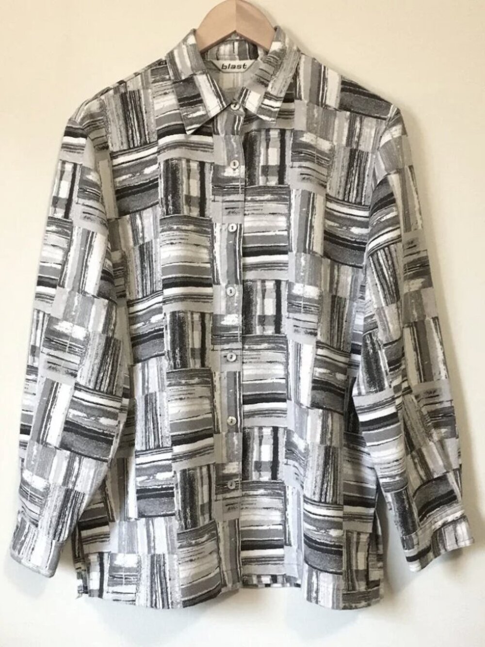 VTG 90s Blast Bauhaus-Inspired Geometric Button-Up Shirt Women’s S Black White